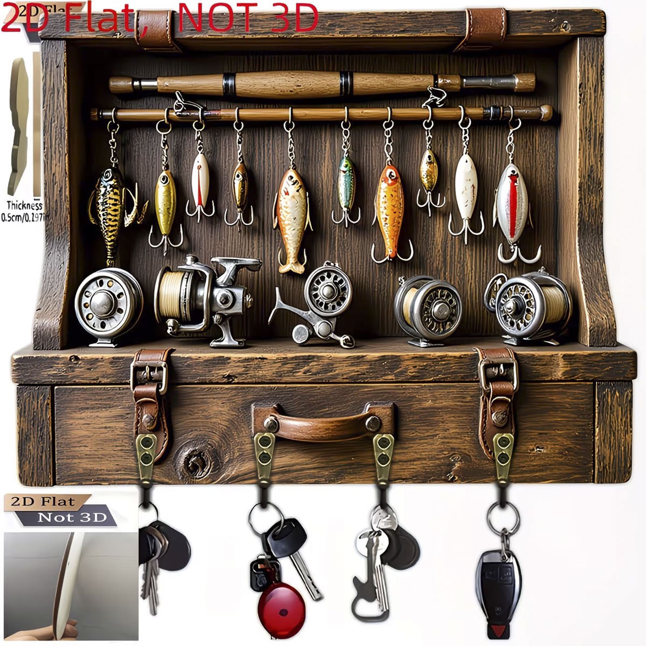 Fishing Rod Combo - Portachiavi Vintage a Forma di Esca