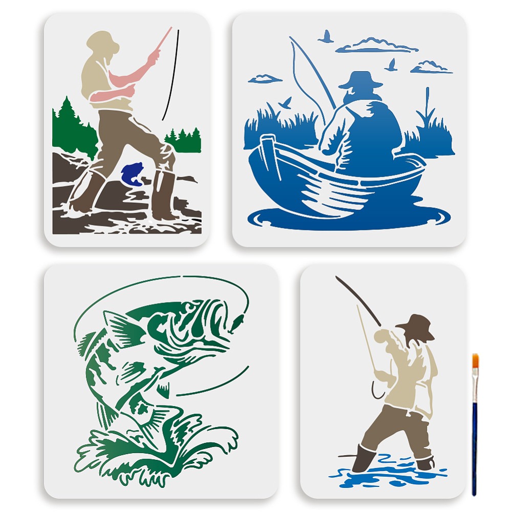 4 pezzi di stencil per pesca 1 - Fishing Rod Boat recensione e prezzo